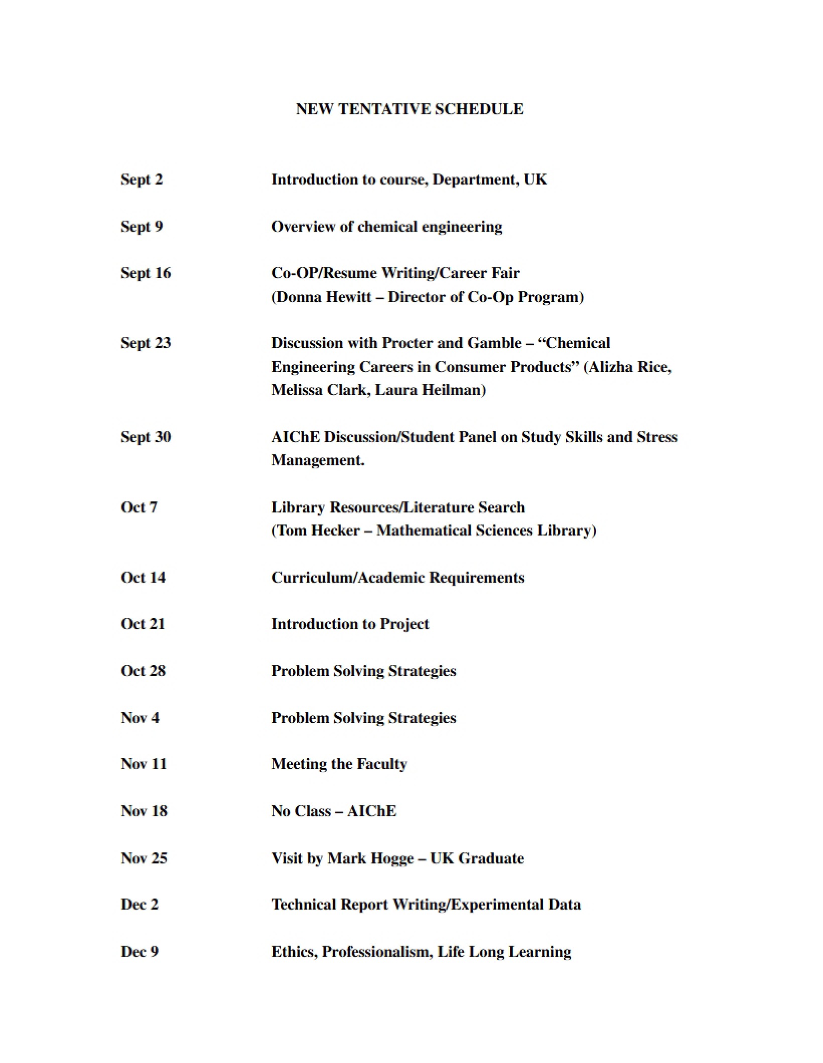 Tentative Schedule (New)