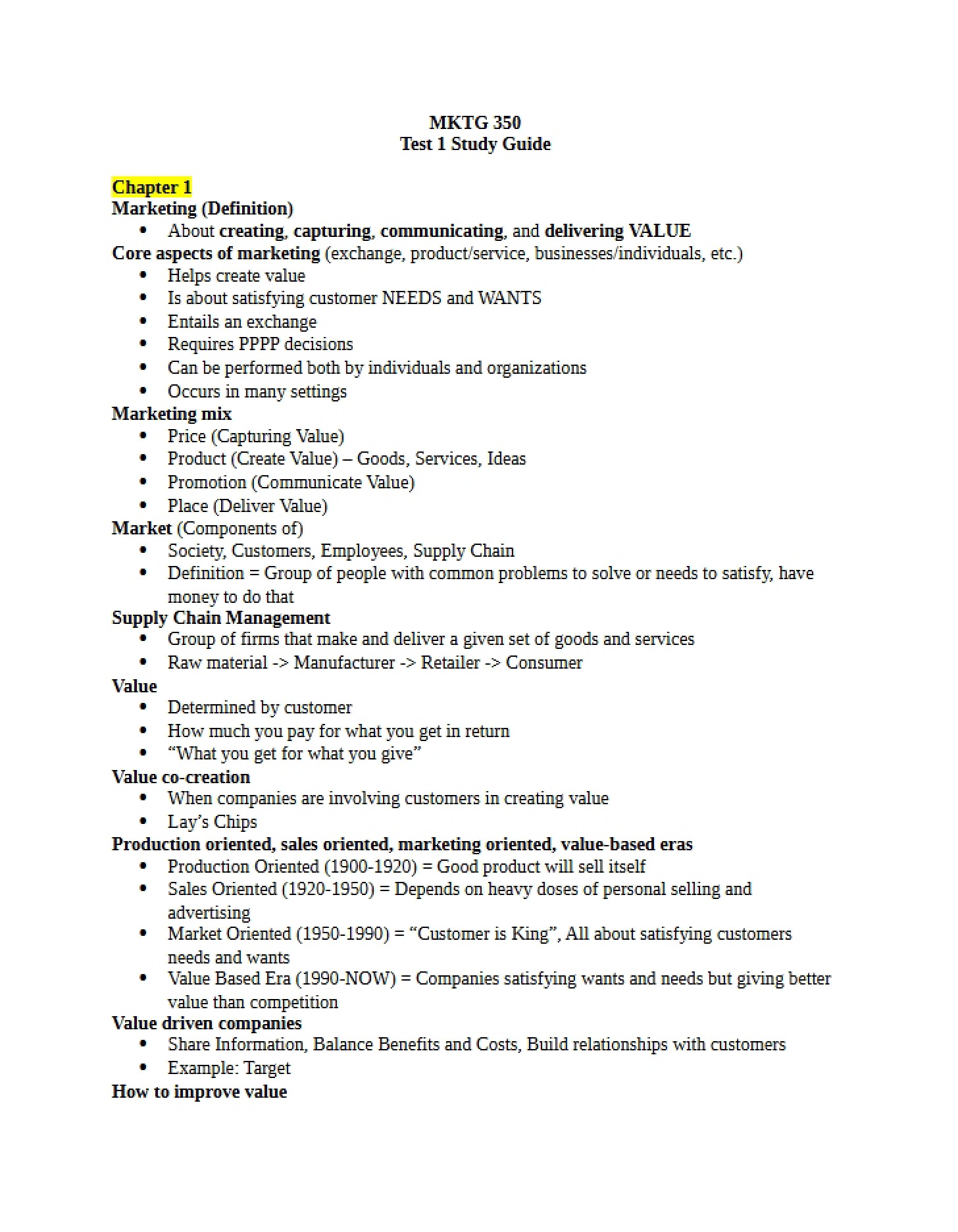 Study Guide for MKTG Test 1