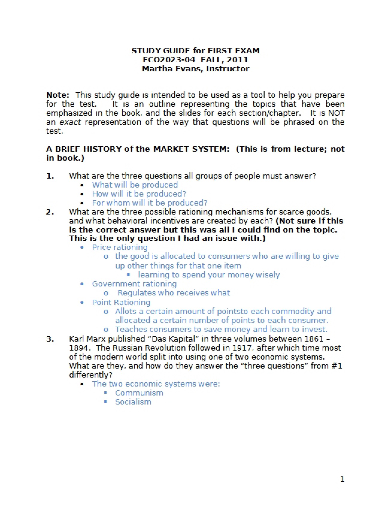 First Microeconomics Examination - 17 Pages