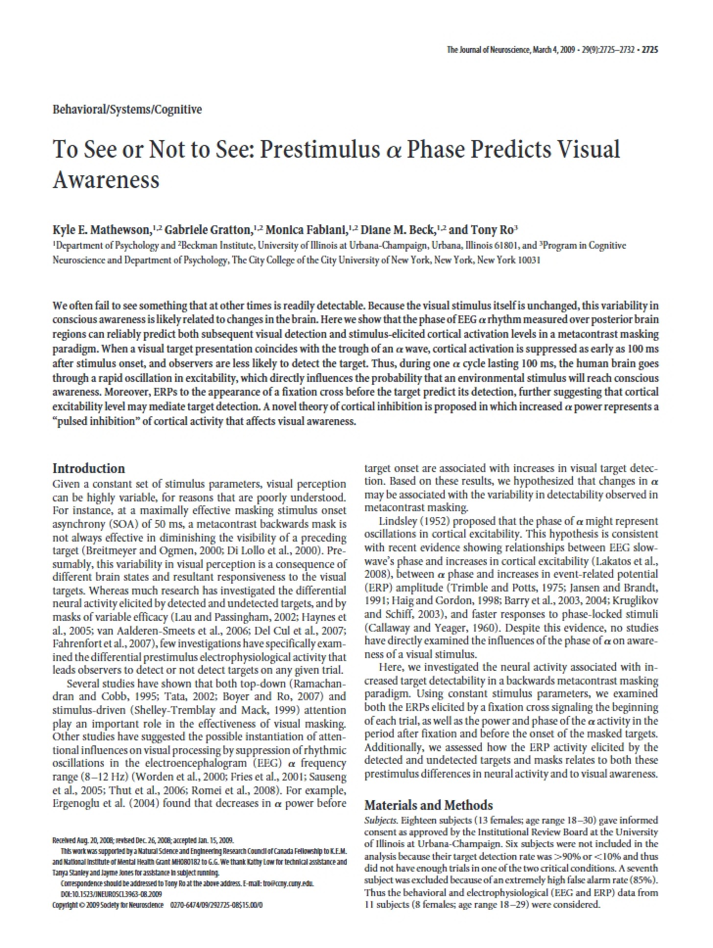 Visual Awareness and Prestimulus Phase