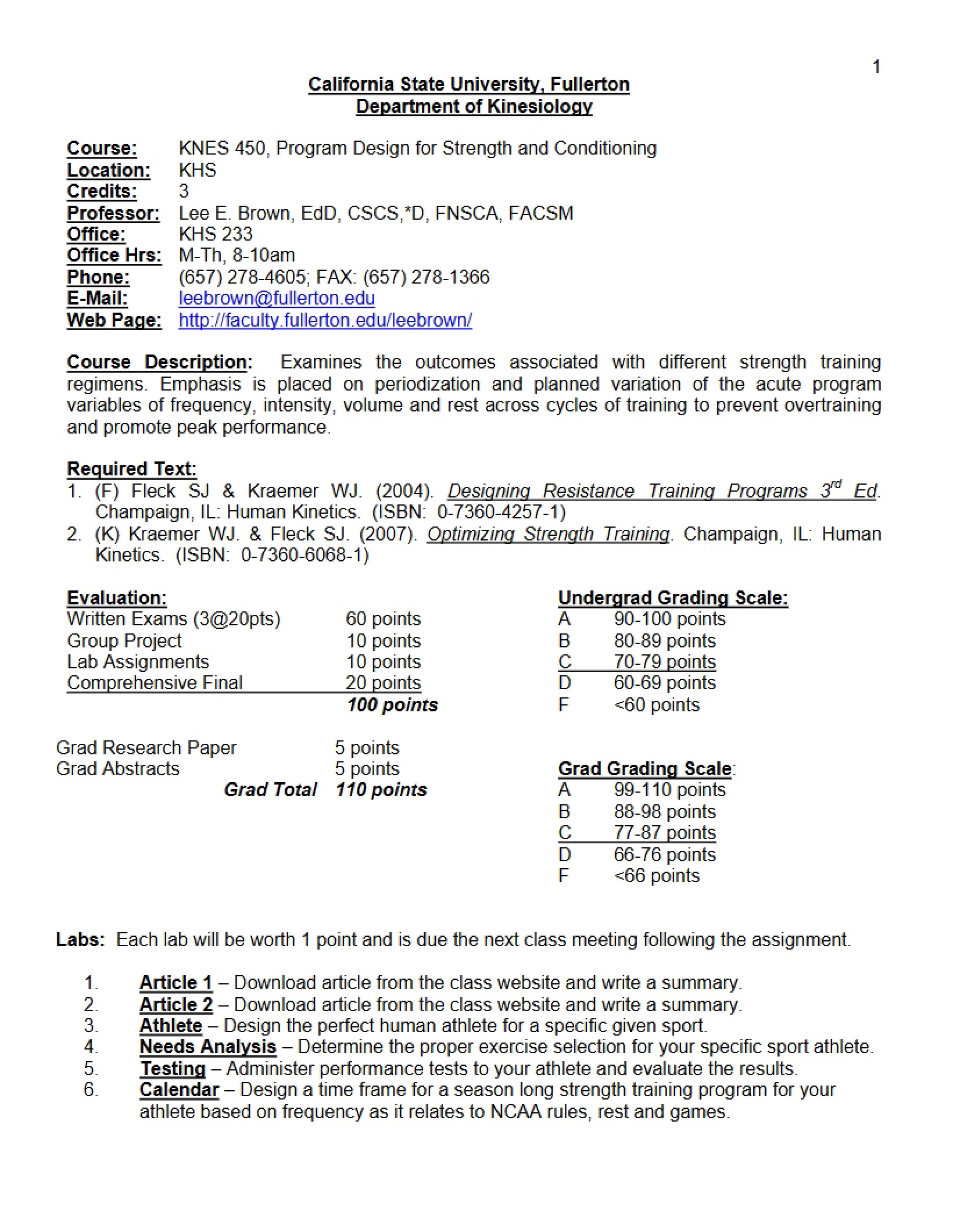 Strength and Conditioning Program Design Syllabus