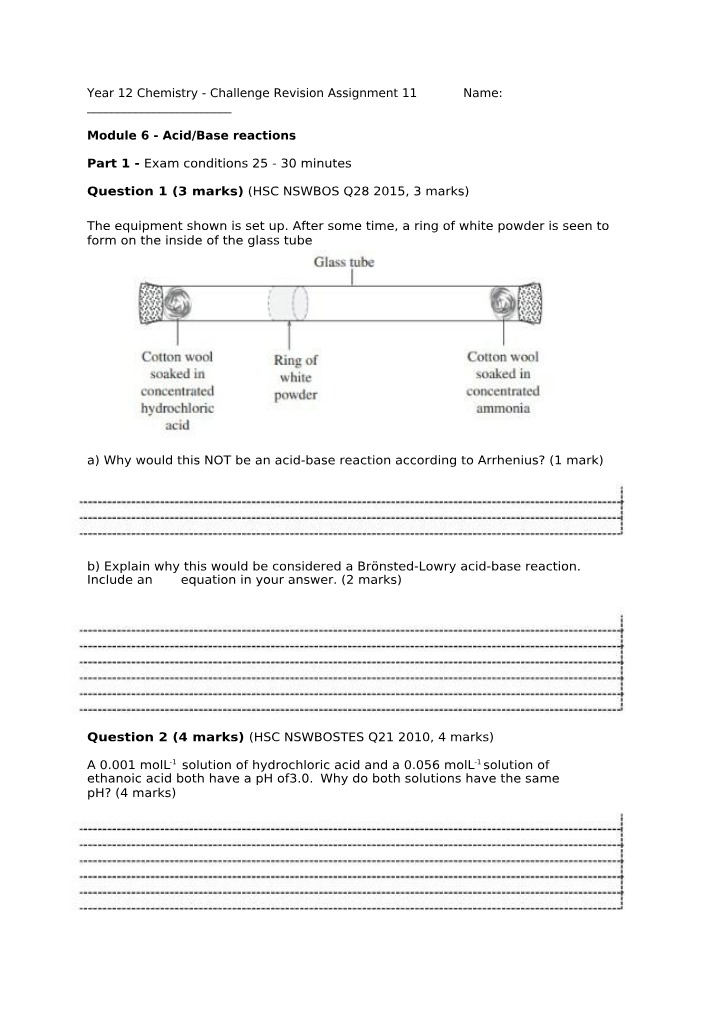 Exam Questions on Acid-Base Reactions in Chemistry