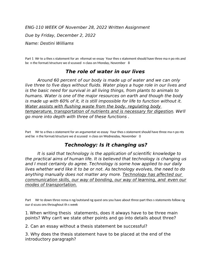Written Assignment for ENG 110