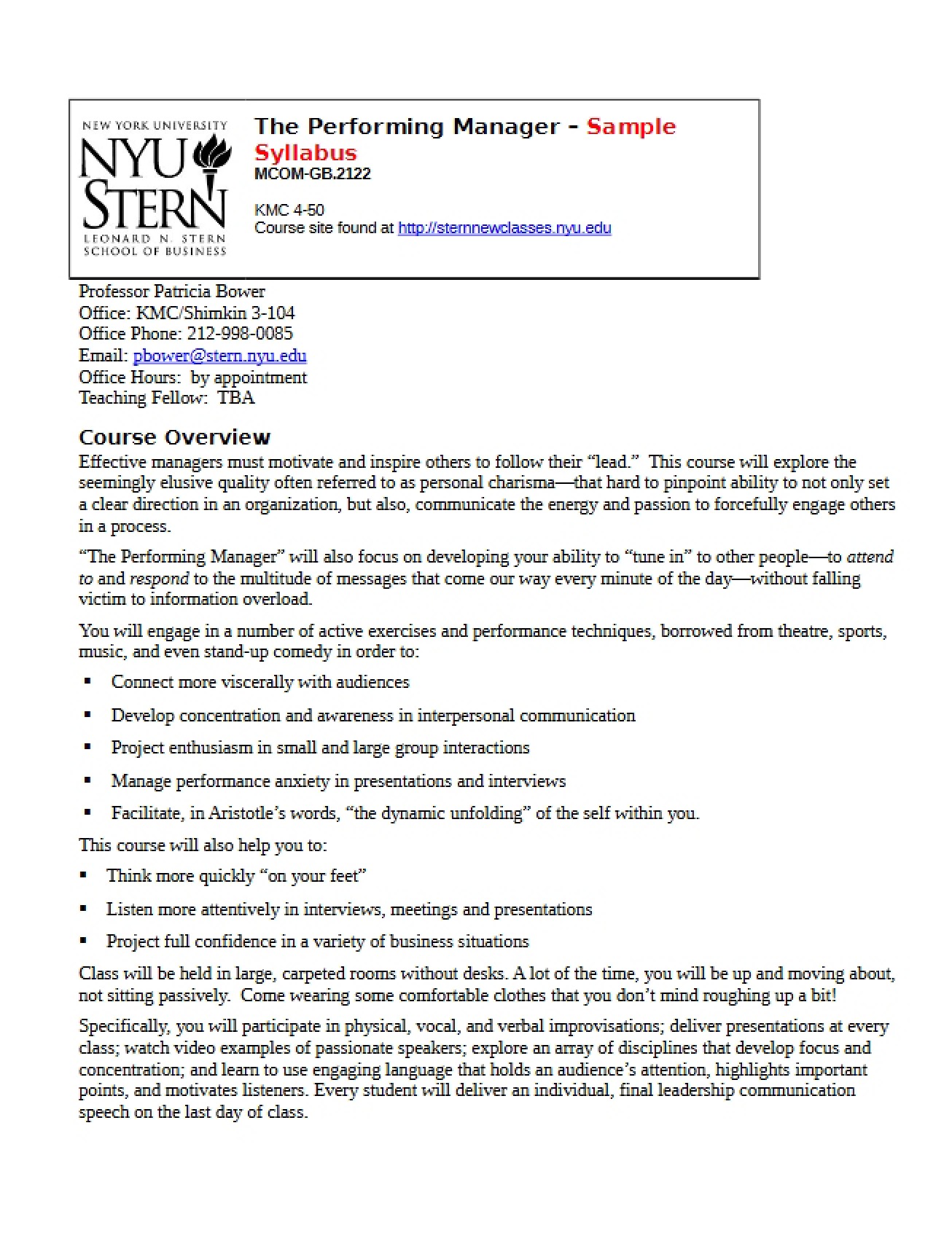 Syllabus for The Performing Manager