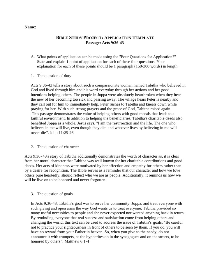 Bible Study Project Template - Acts 9 -36-43