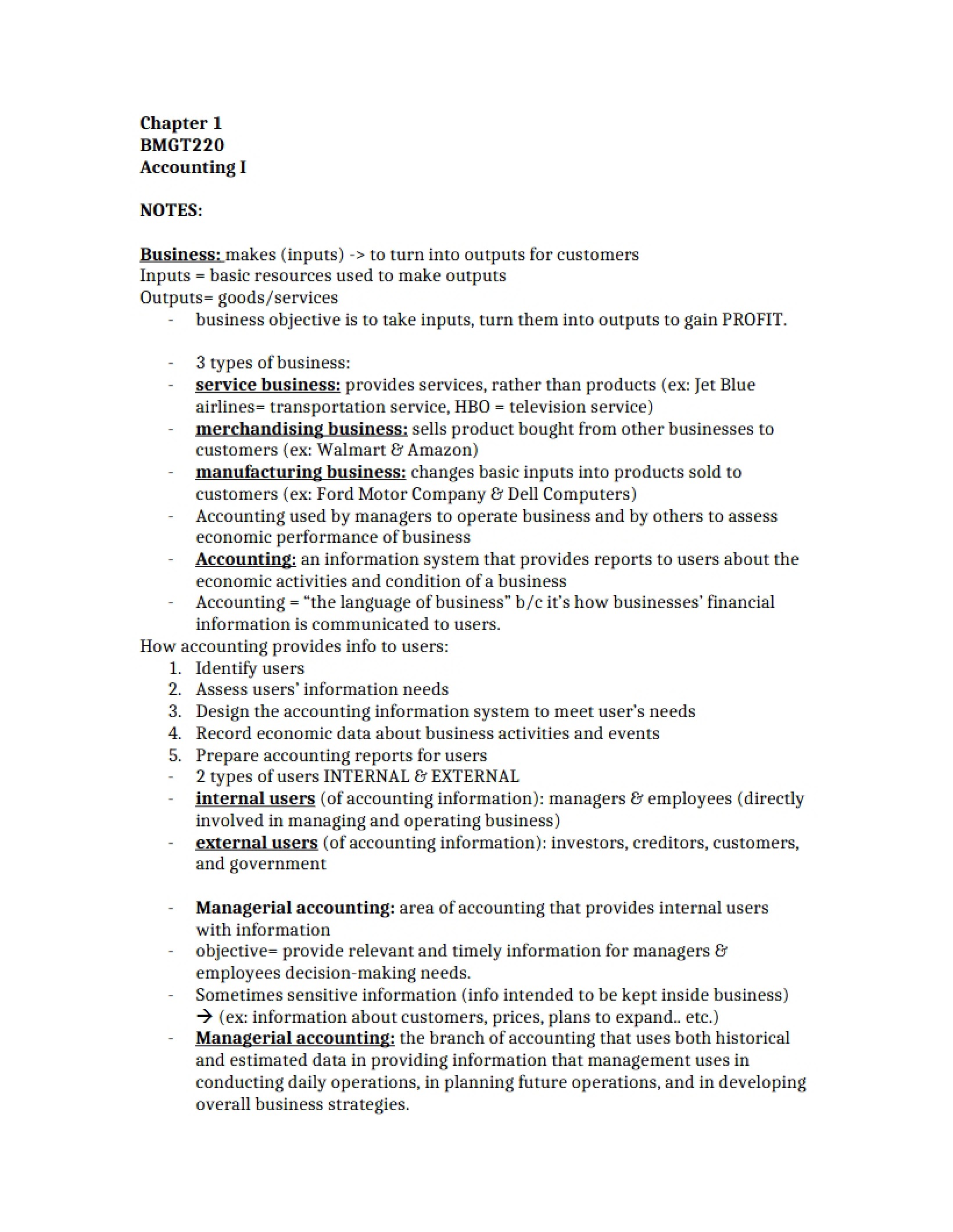 Accounting I Overview