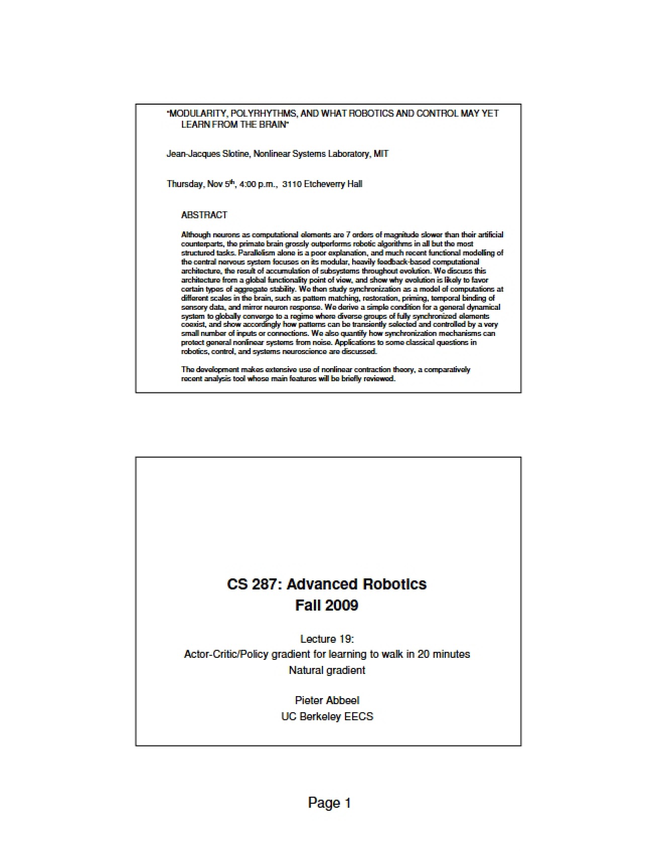 Notes from Advanced Robotics Lectures