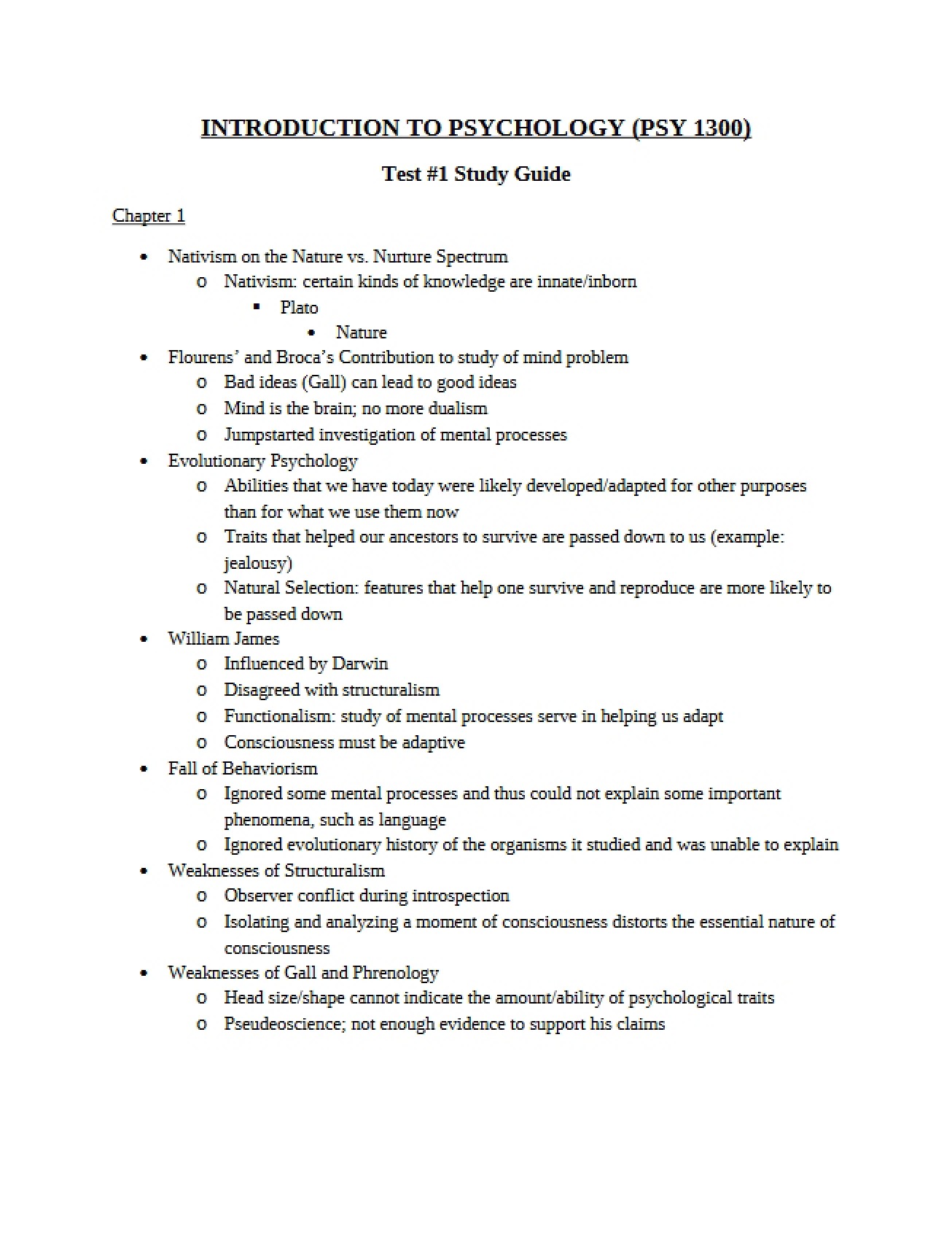 Test 1 Study Guide