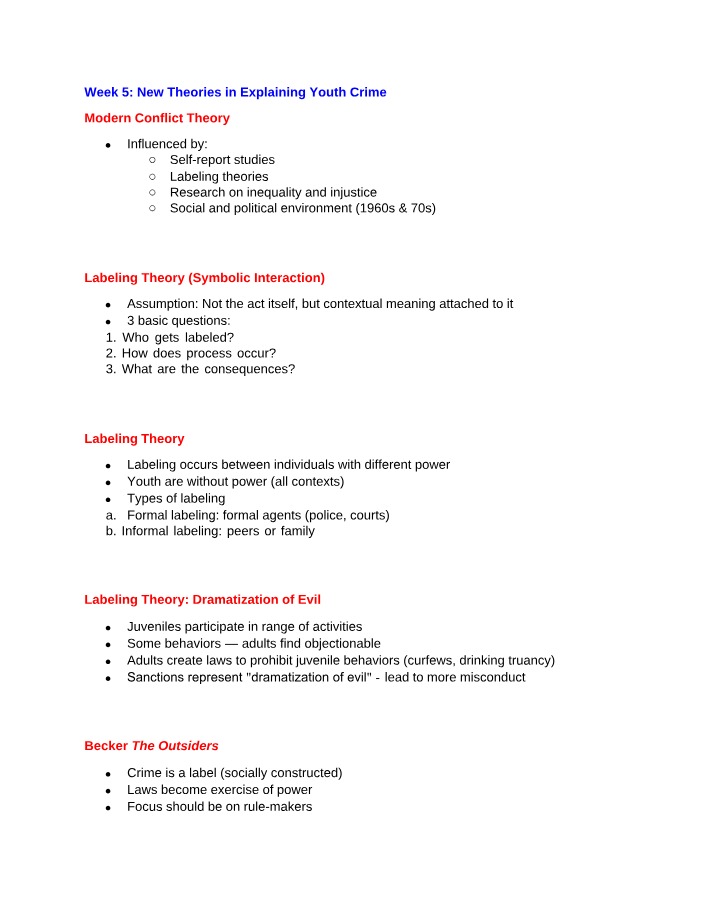 Explaining Youth Crime - Modern Conflict Theory and Labeling