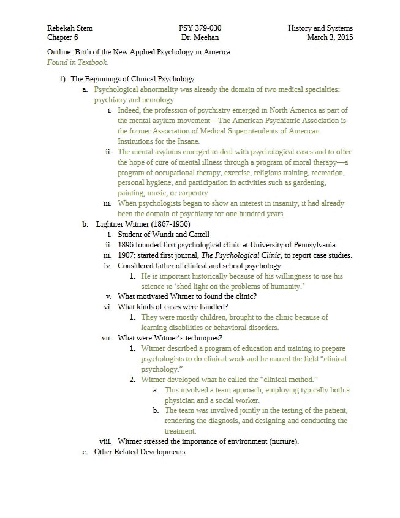Historical Perspective on Psychology from Chapter 6