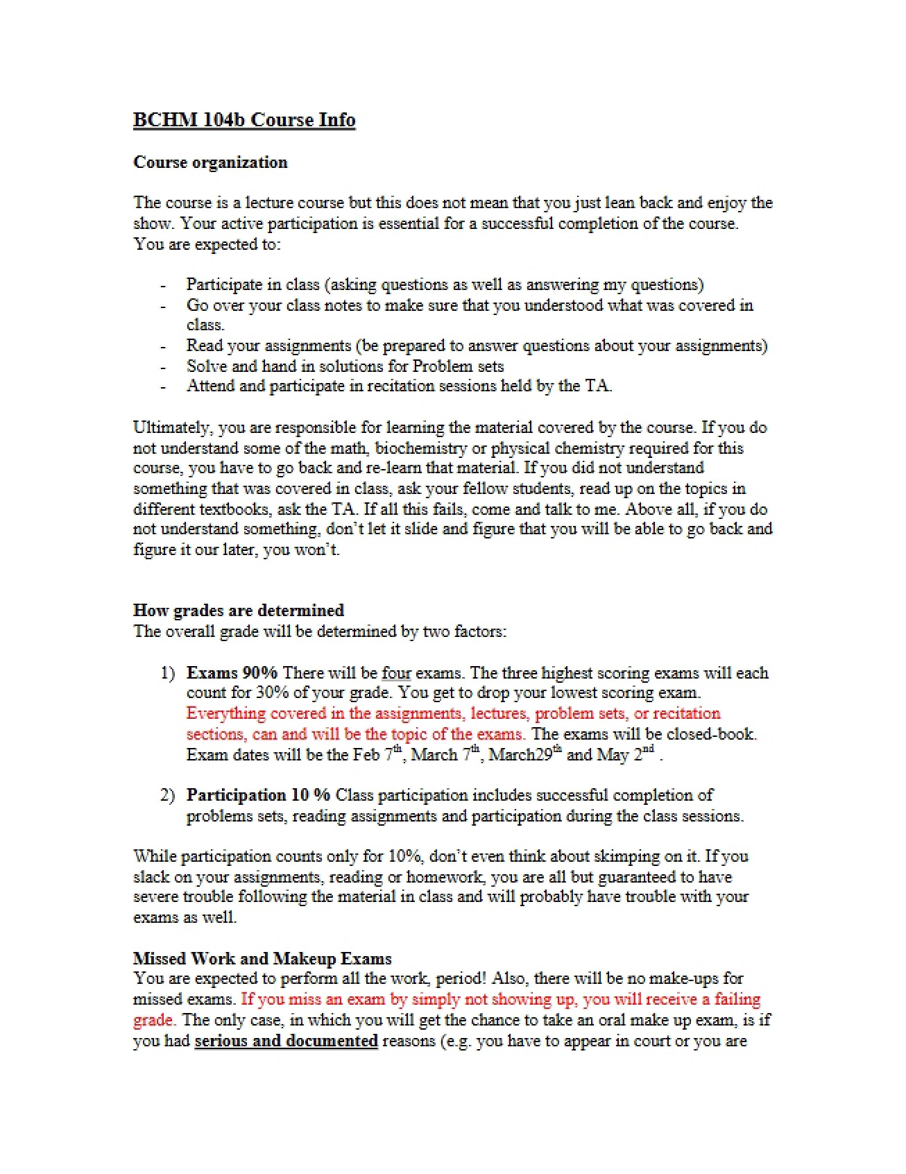 Course Information for BCHM 104b