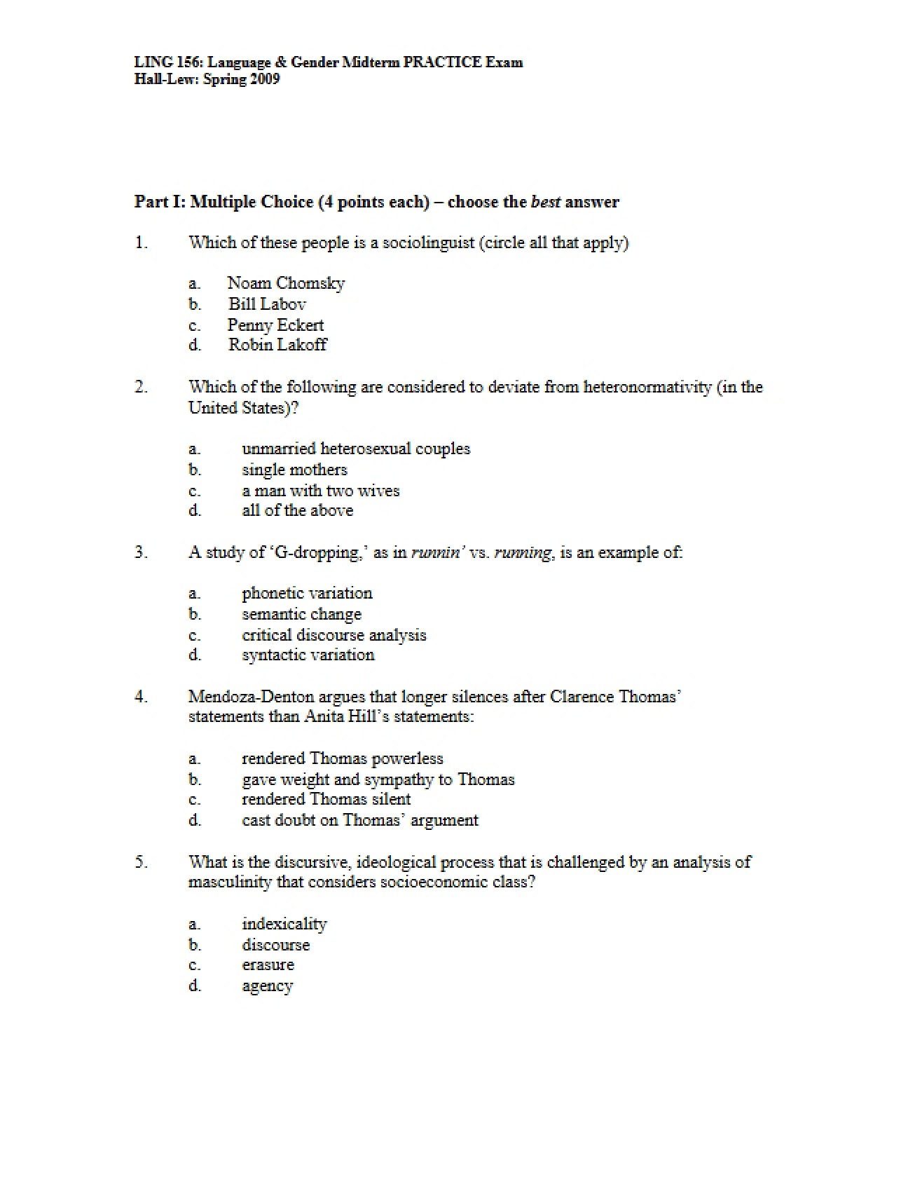 Language and Gender Study Guide