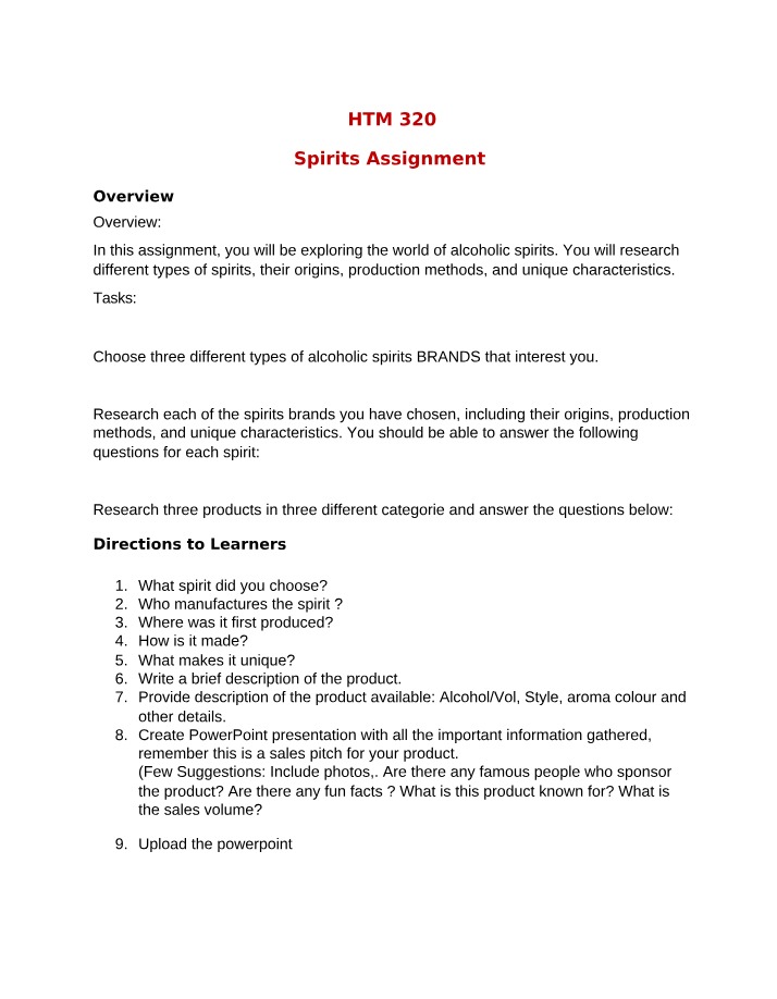 Assignment - Spirits