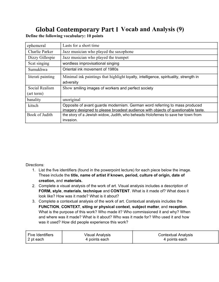 Global Contemporary Part I - Vocab and Analysis