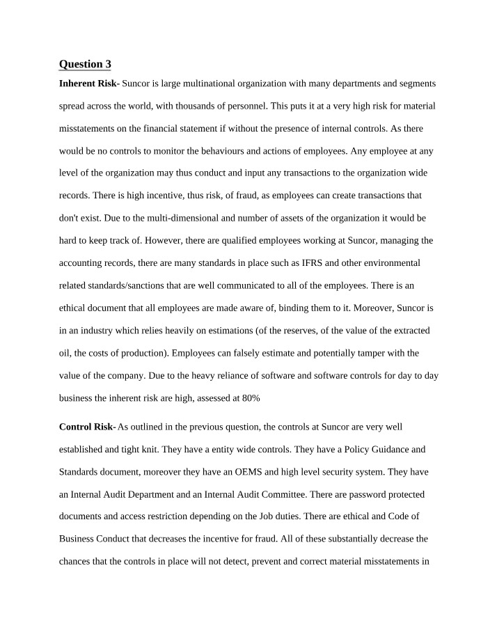Suncor Corporation Audit Risk Analysis