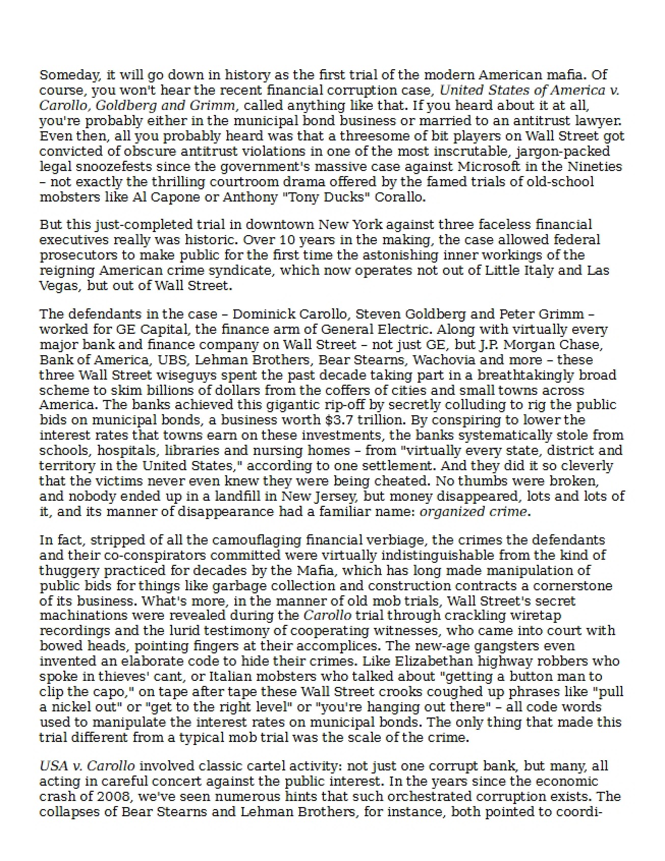 Rolling Stone's Coverage of the Wall Street Scam