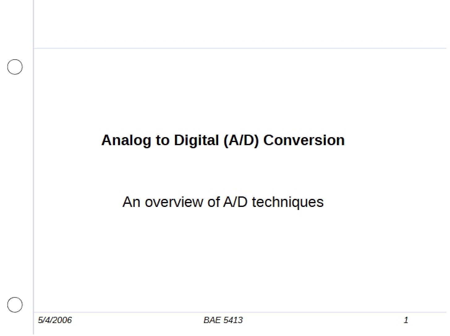 A-D Conversion (Analog to Digital)