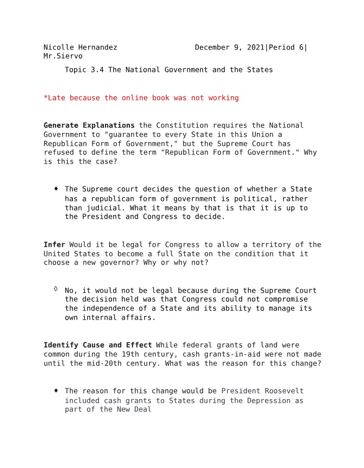 Explaining the Term - The National Government and States