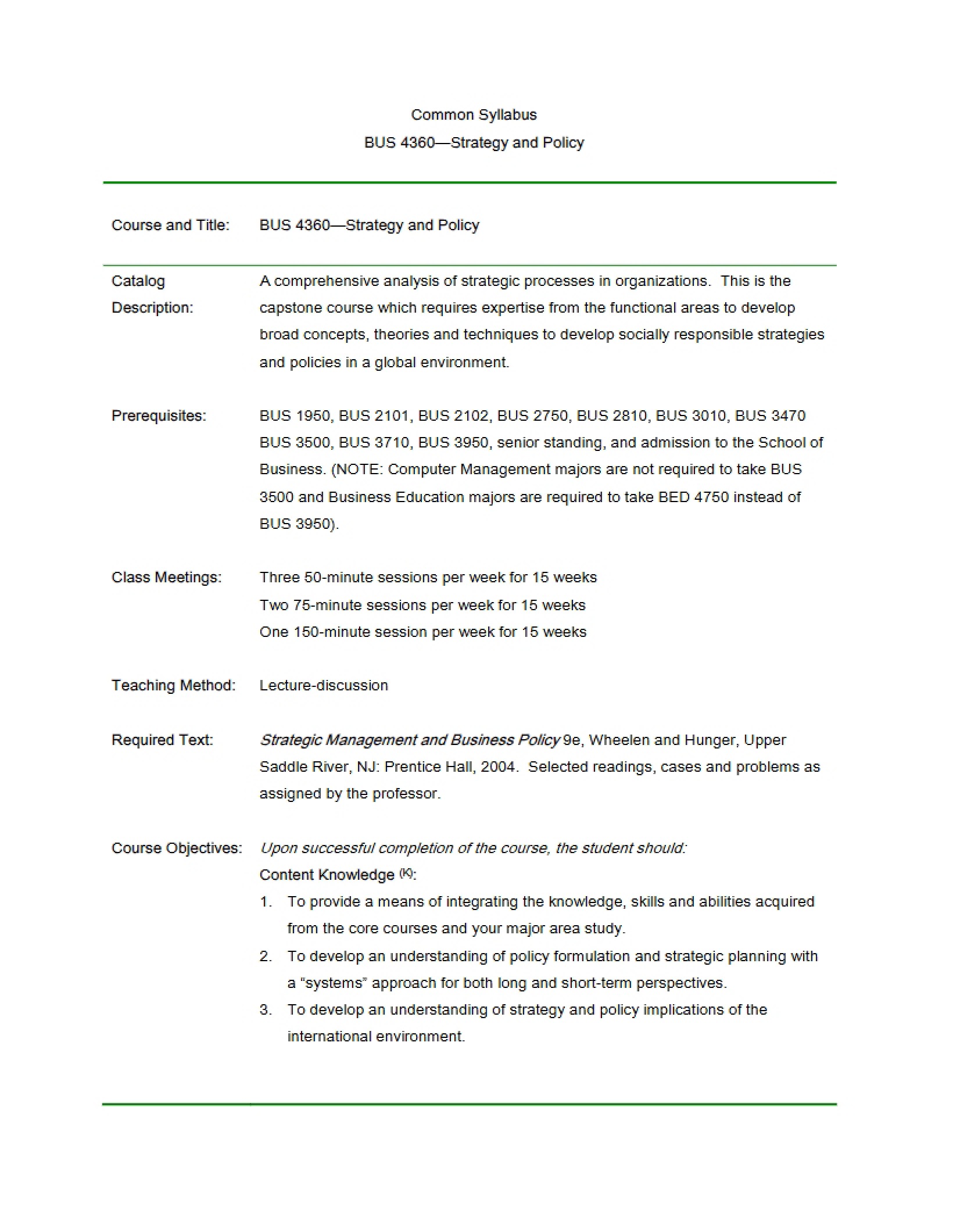 Strategy and Policy Course Overview