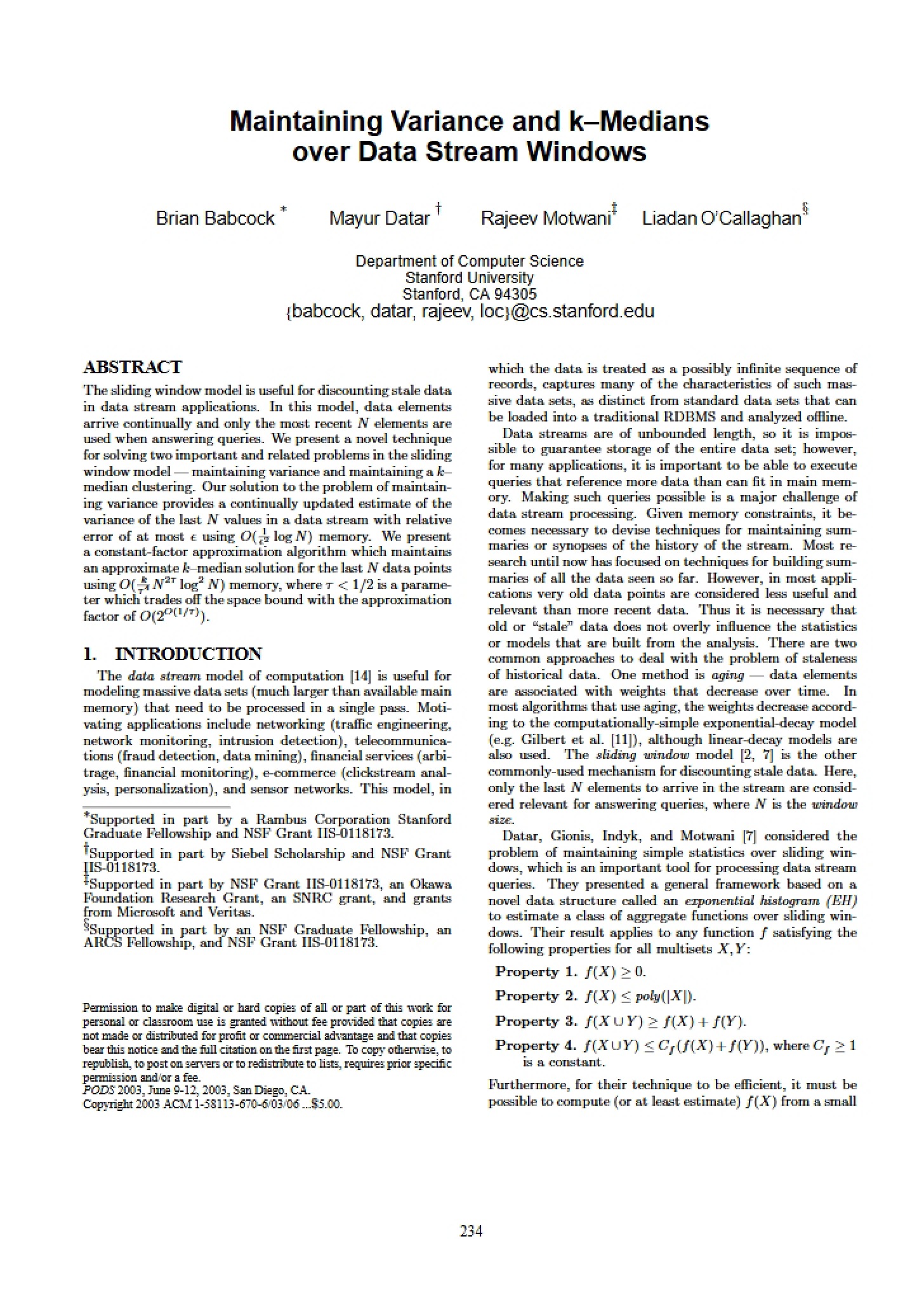 Data Stream Windows Maintaining Variance and K-Medians