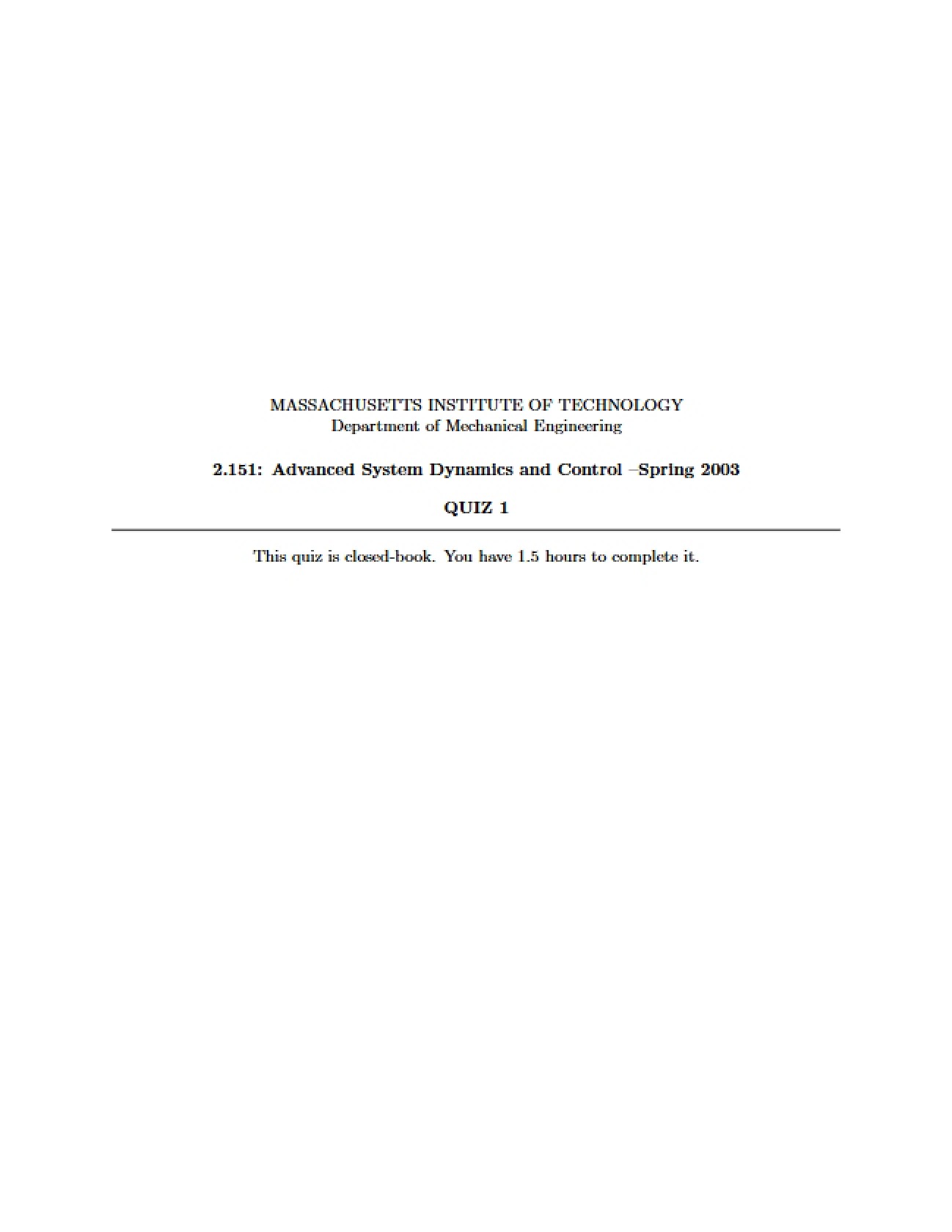 First Quiz (Dynamic Systems)