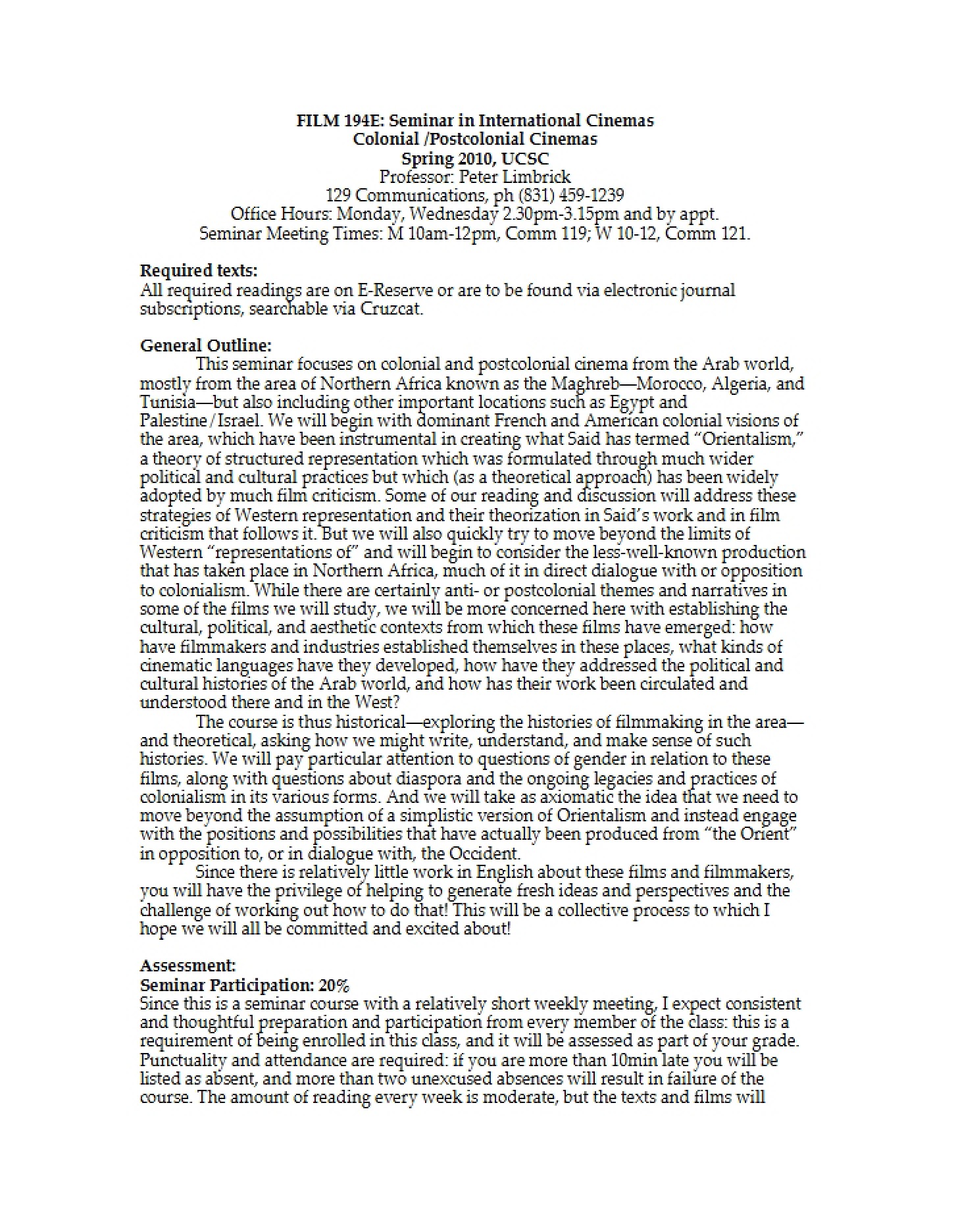 Syllabus for Film 194E