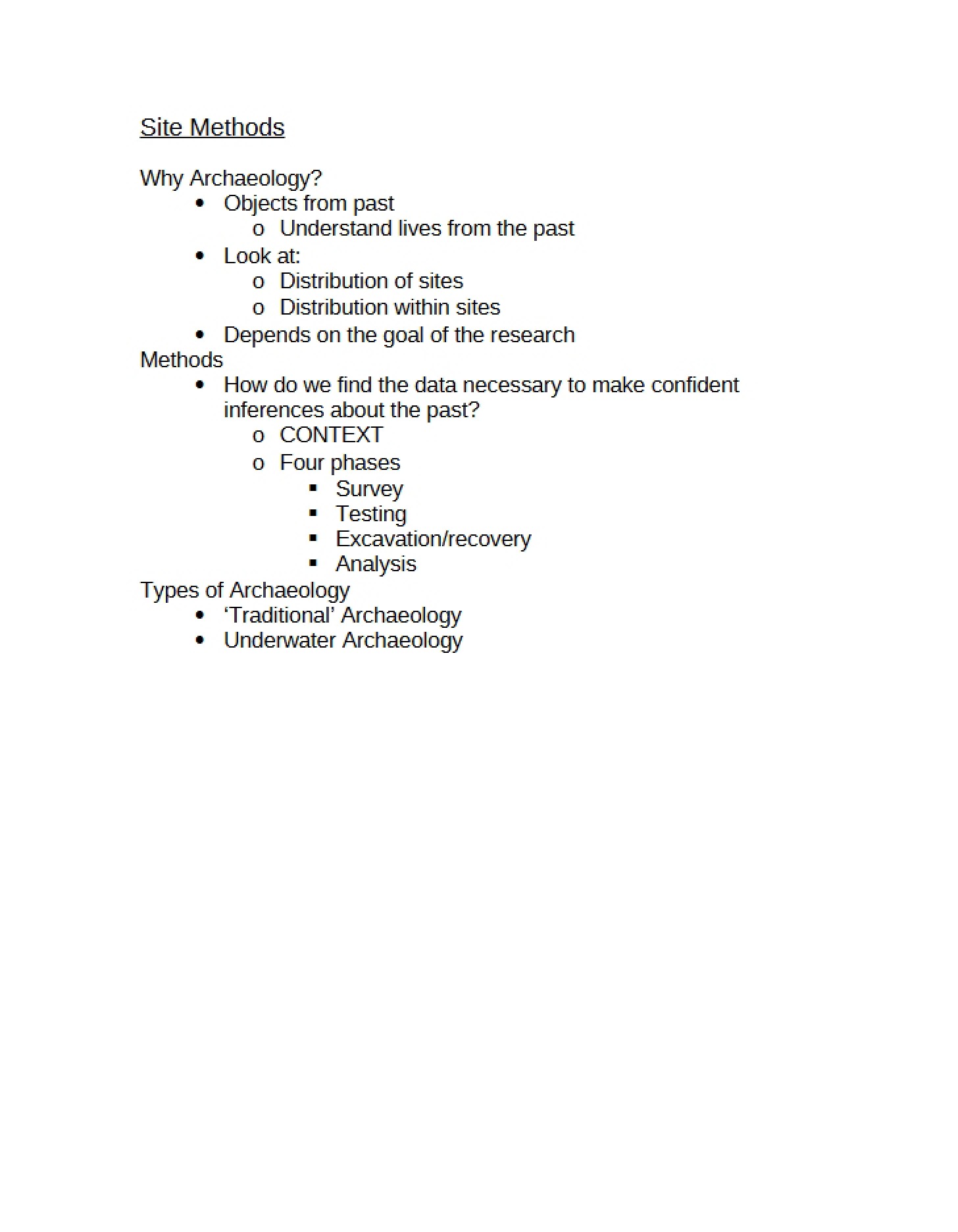 Archaeological Site Methodology