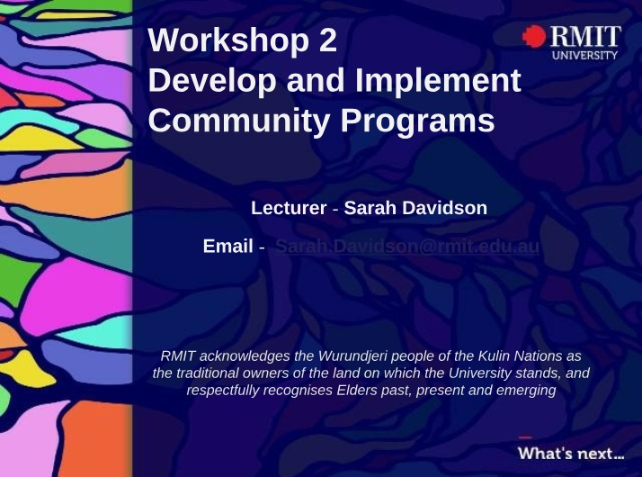 Develop and Implement Community Programs - Workshop 2