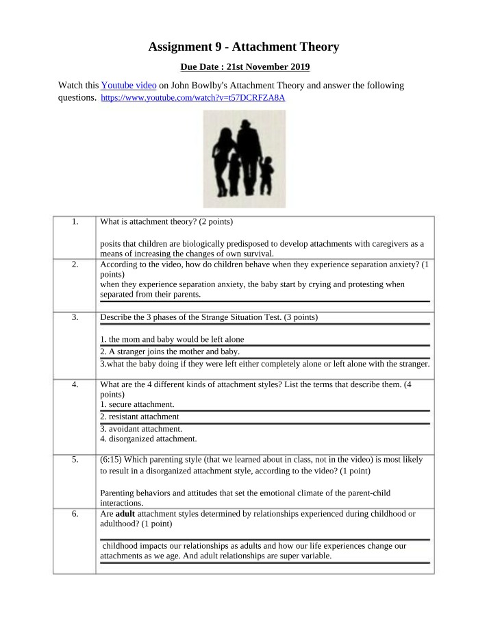 Attachment Theory - Assignment 9