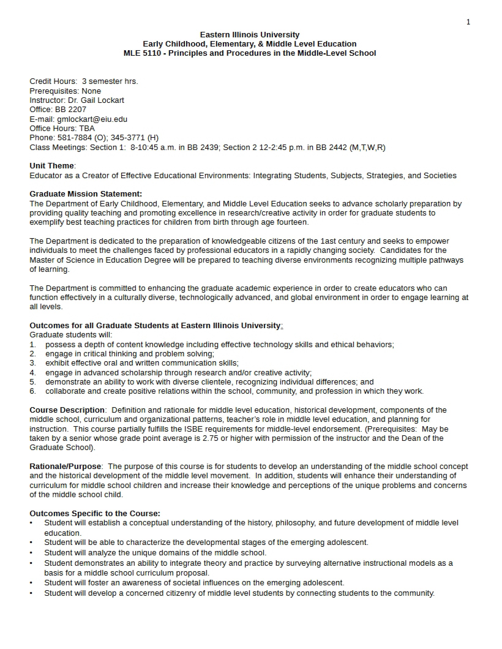 Lockart Section 001 Course Outline