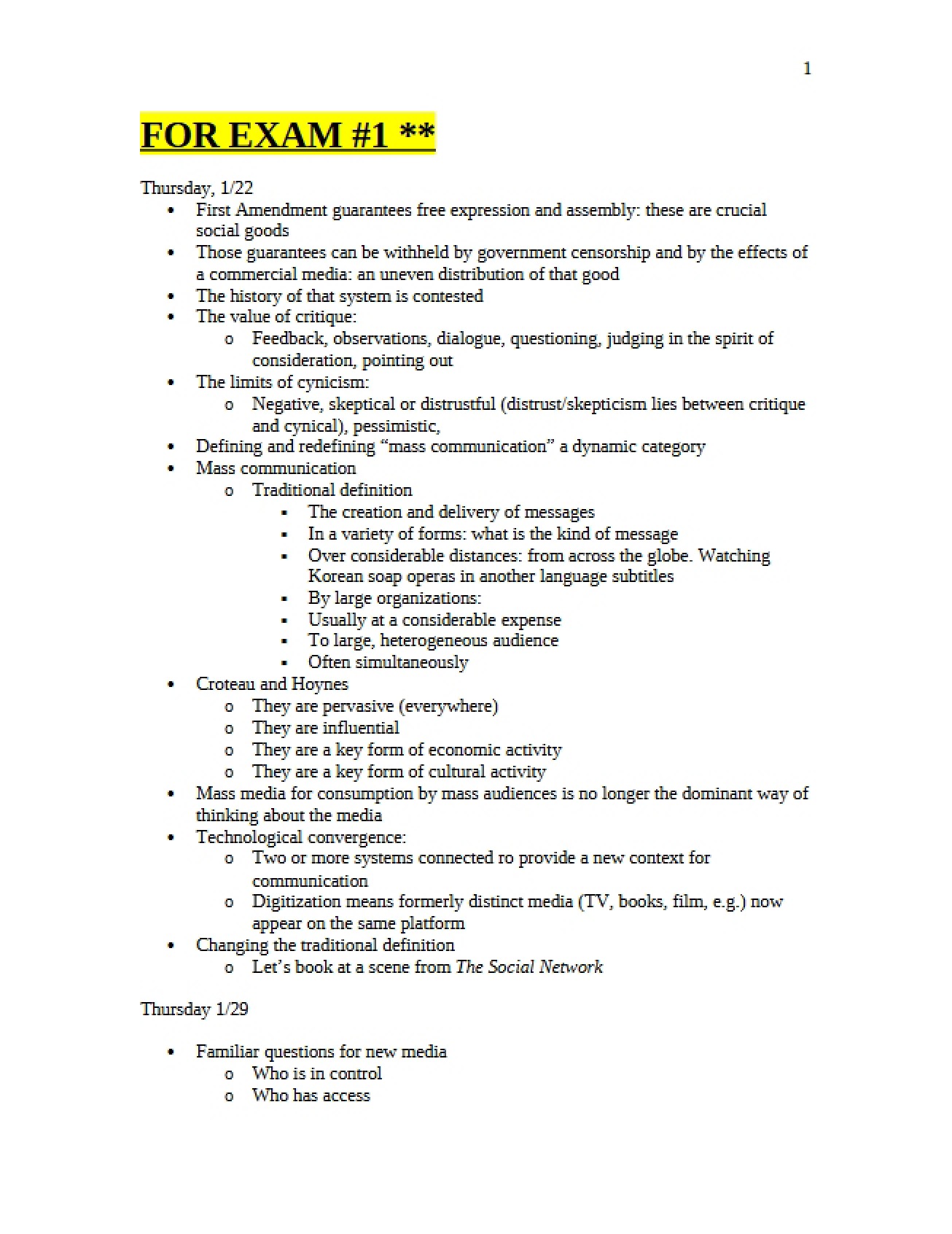 First Examination on Media and Culture