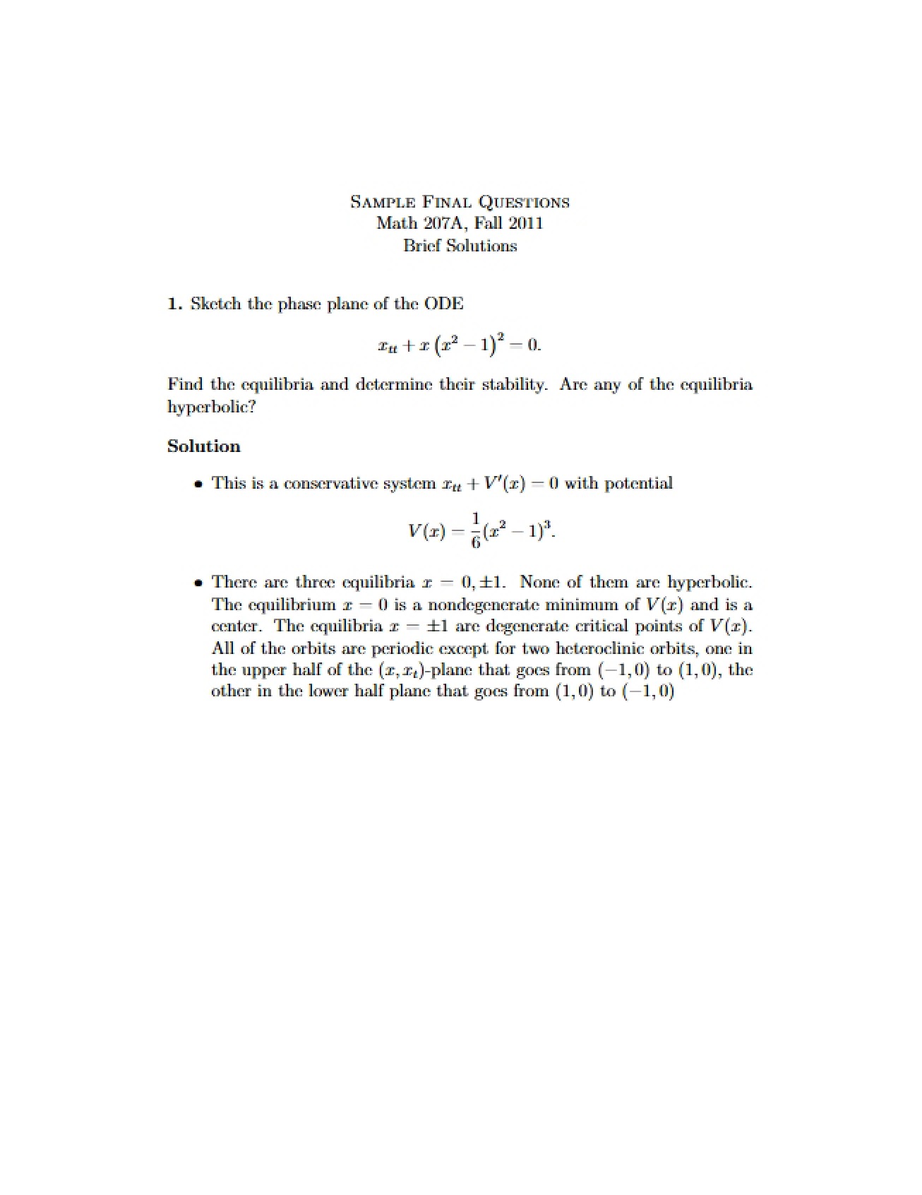Sample Final Question for MAT 207A