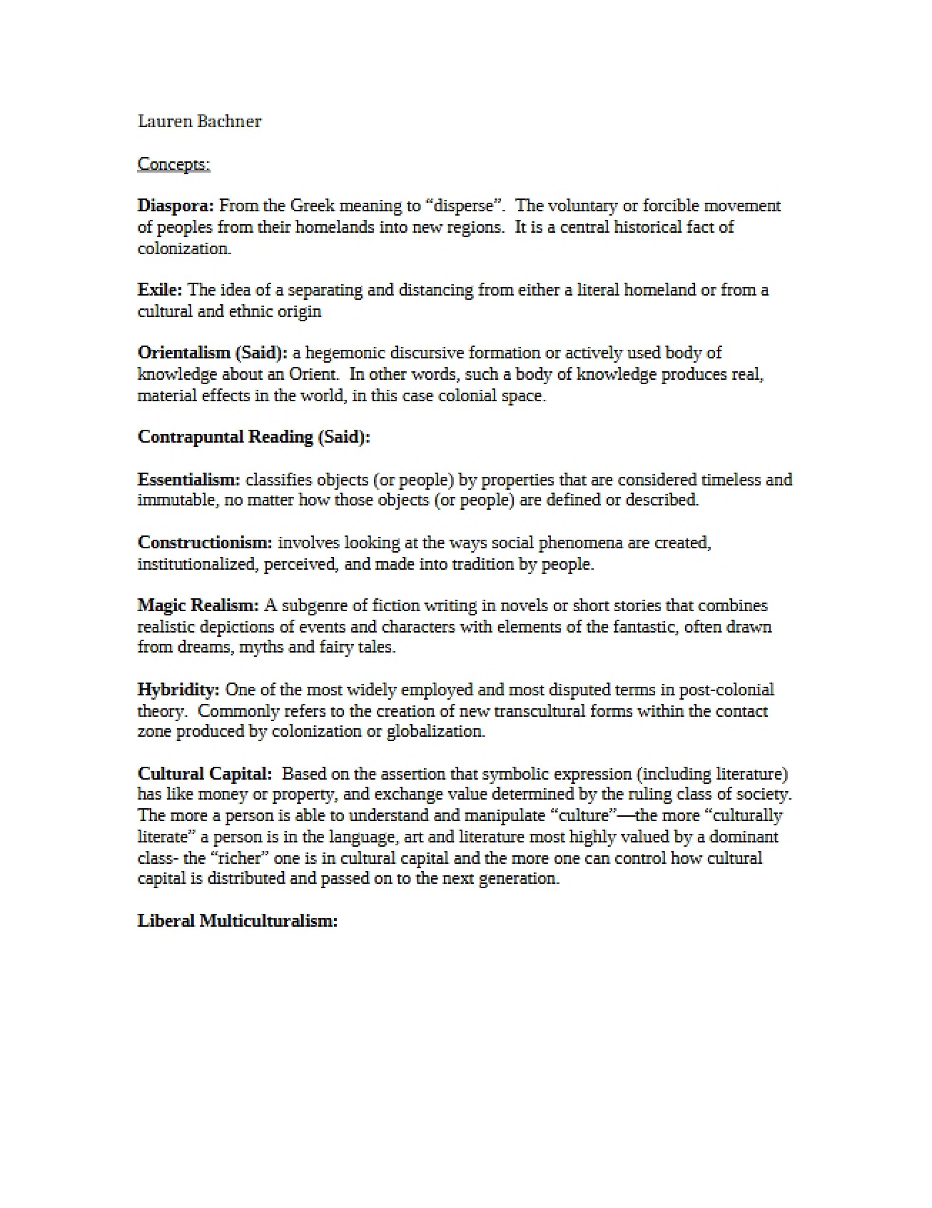 Lecture Notes for Globalization and Literary Culture