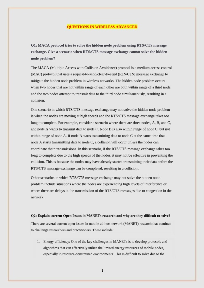 Wireless Networks - Hidden Node Problem and RTSCTS Limitations