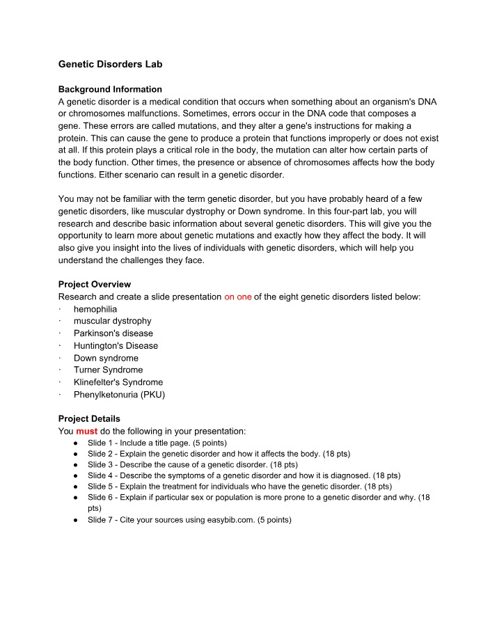 Lab - Genetic Disorders