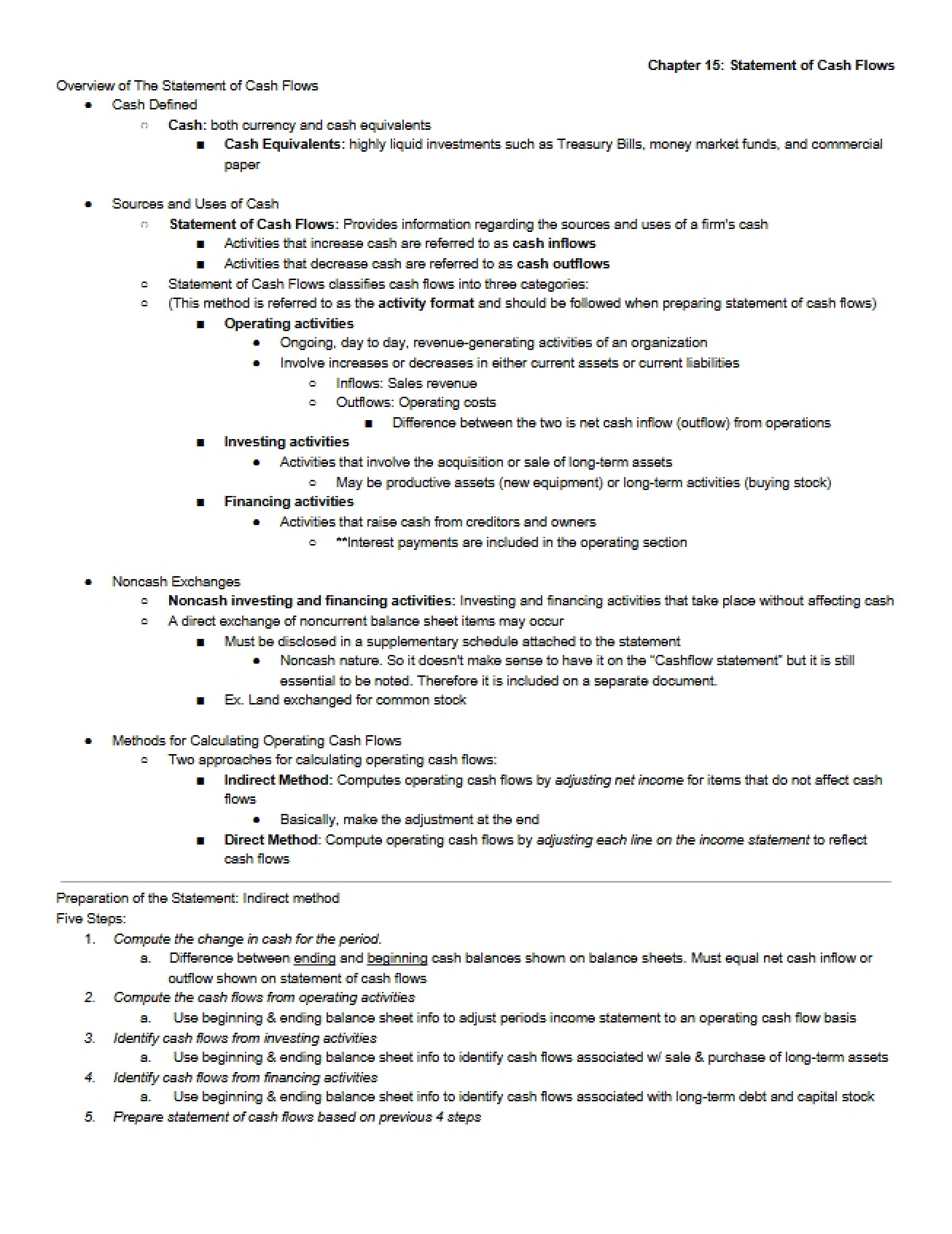 Cash Flow Statements (Chapter 15)