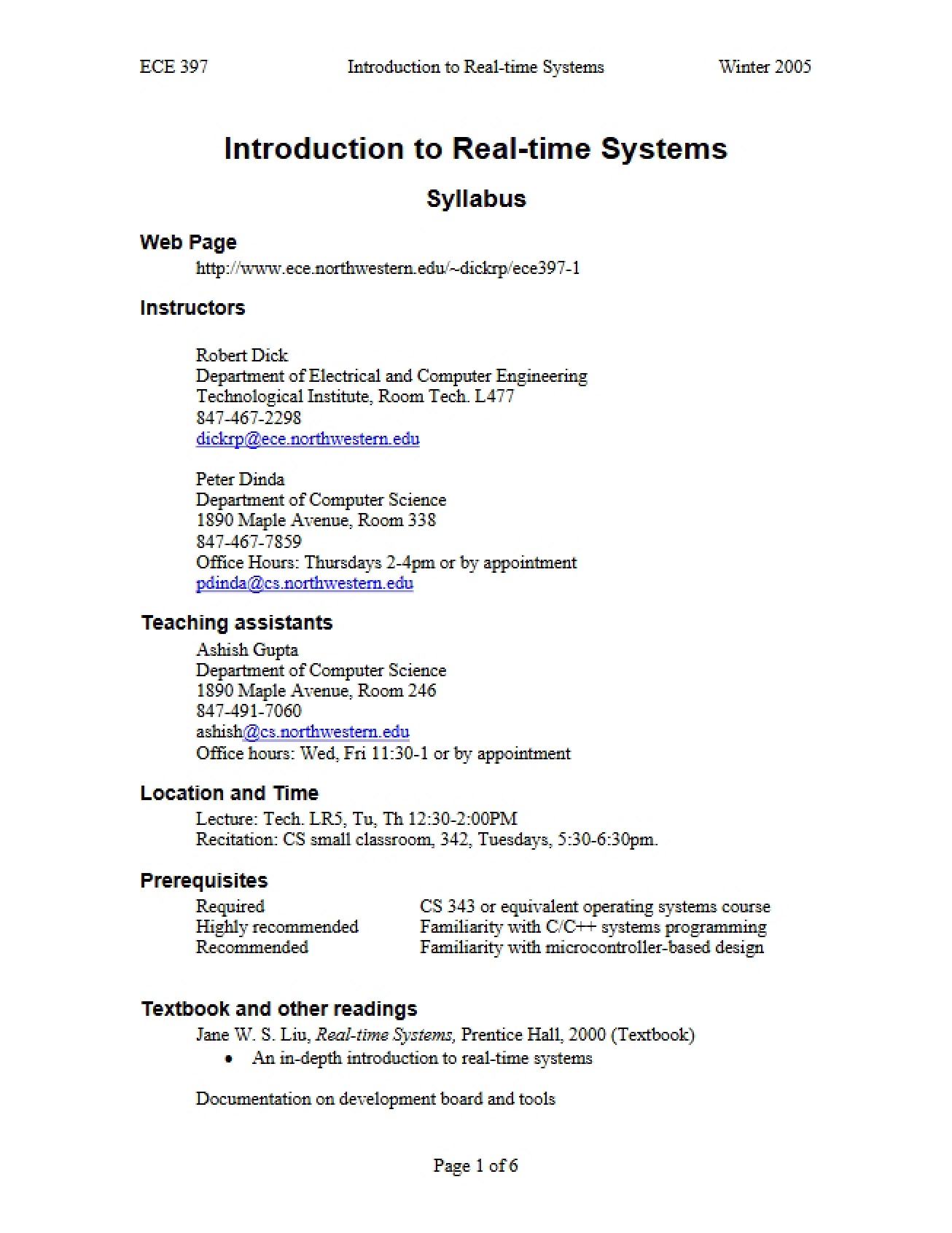 Syllabus Real-Time Systems Intro