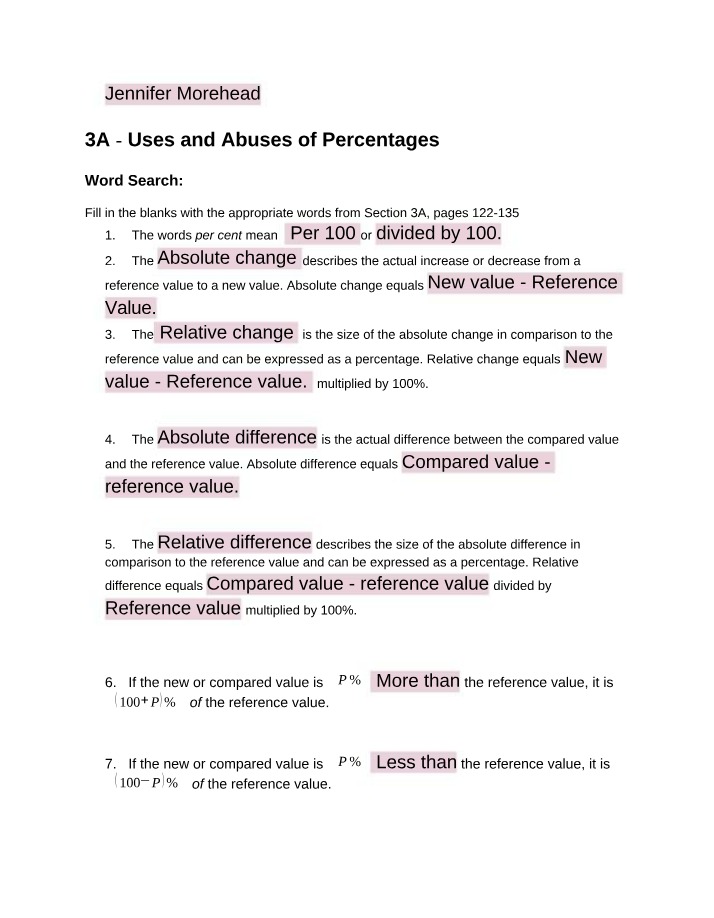 Uses and Abuses of Percentages - Word Search