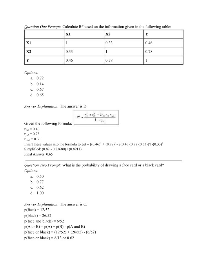 R2 Calculation Based on Given Information