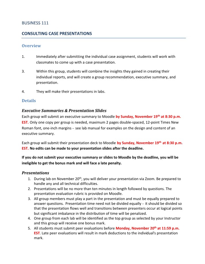 Consulting Business Case Presentation Guidelines