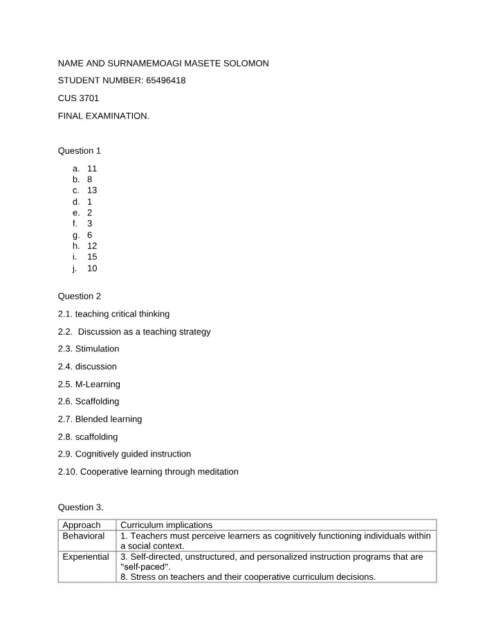 Teaching Strategies and Curriculum Implications