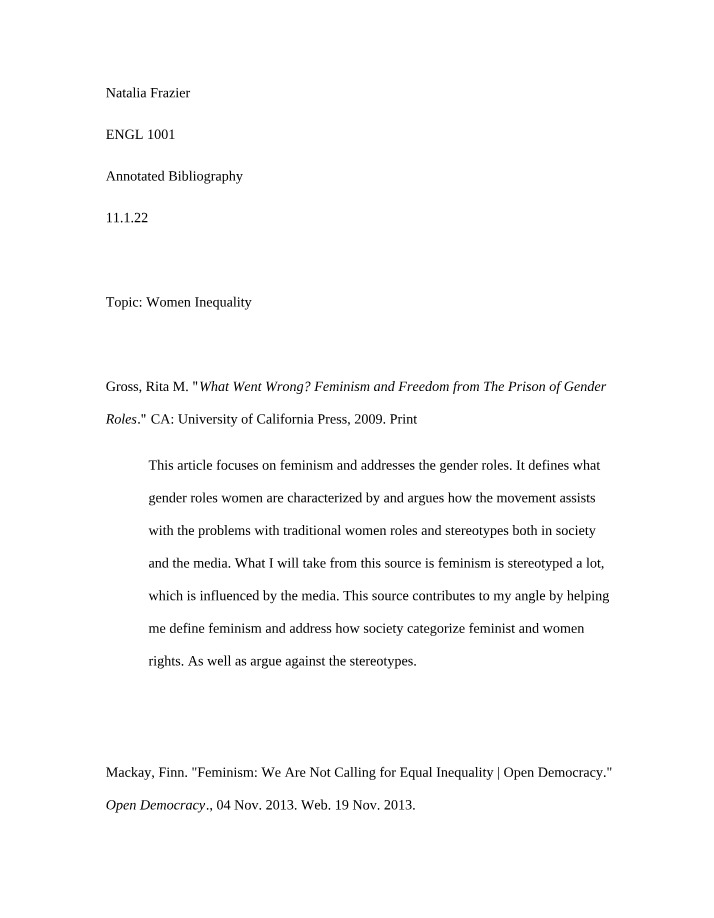Annotated Bibliography - Feminism and Breaking Gender Stereotypes