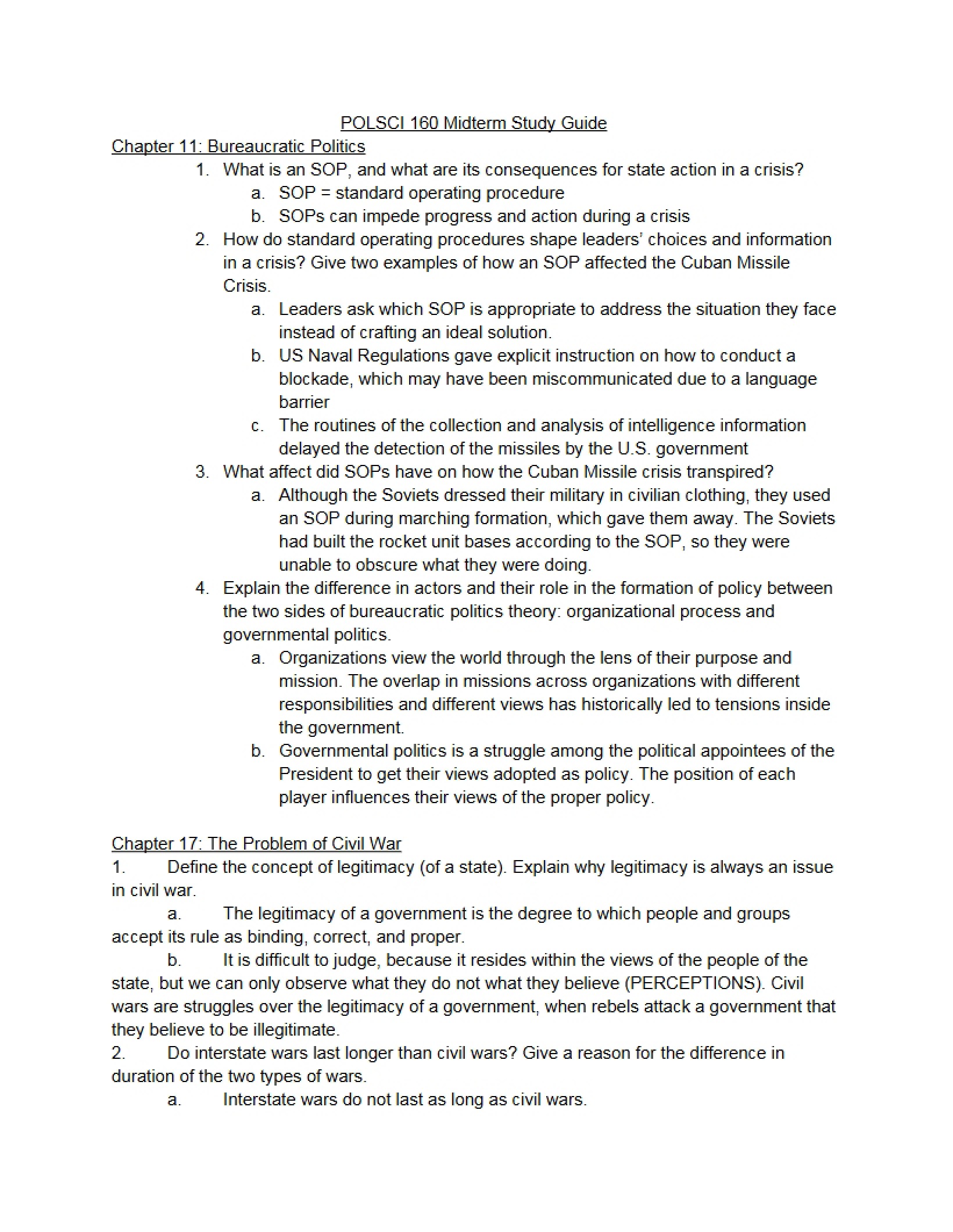 Guide for Final Exam Study