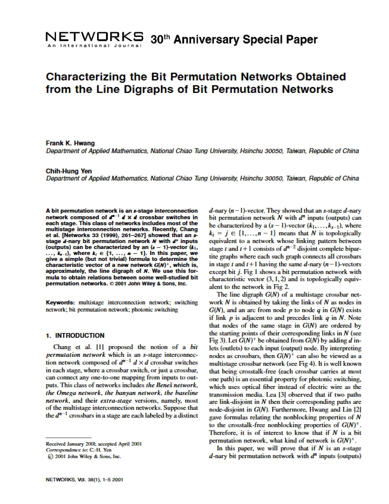Line Digraphs Characterizing Bit Permutation Networks