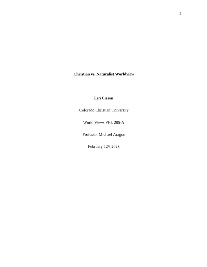 Worldview Comparison - Christian vs. Naturalist
