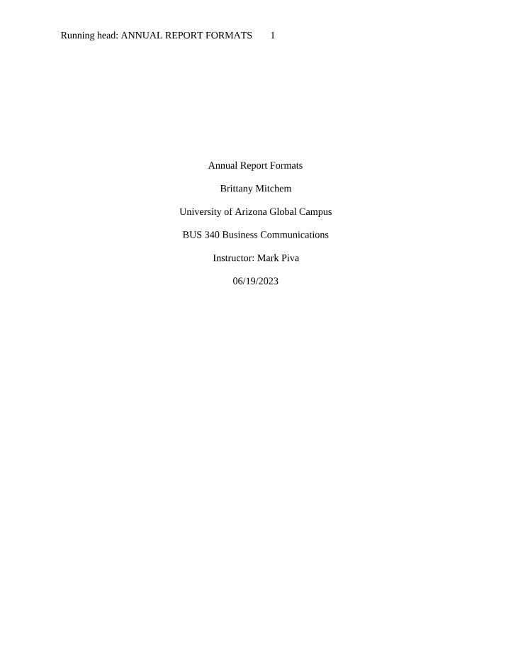 Annual Report Formats A
