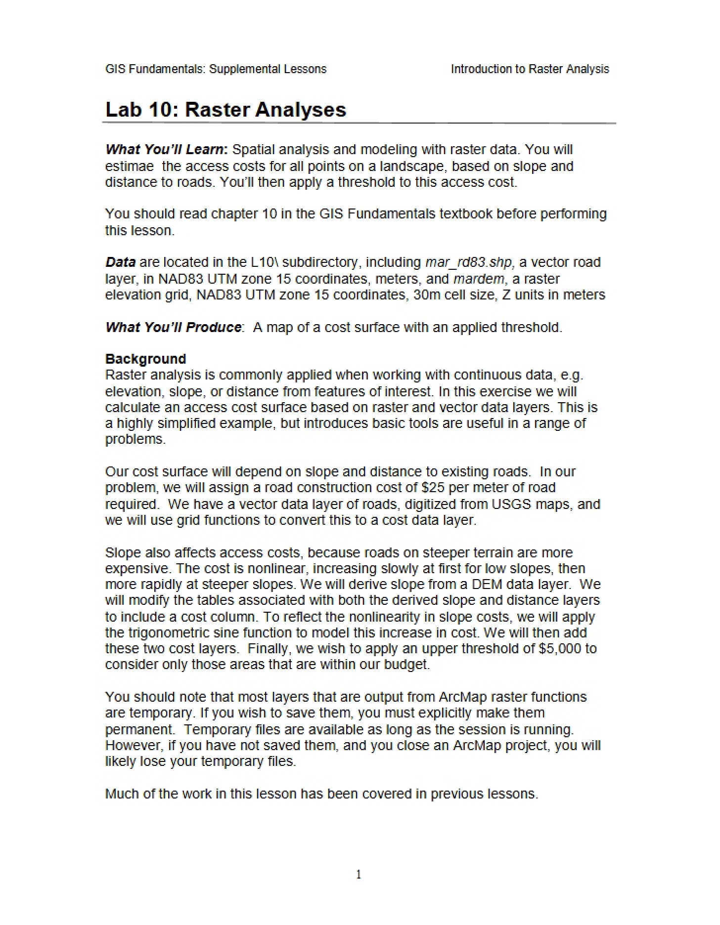 Analysis of Rasters