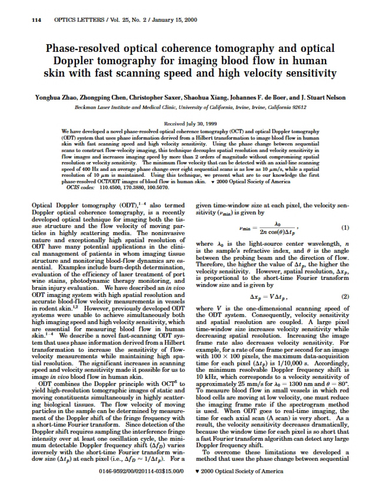 Optical Coherence Tomography: Phase-Resolved