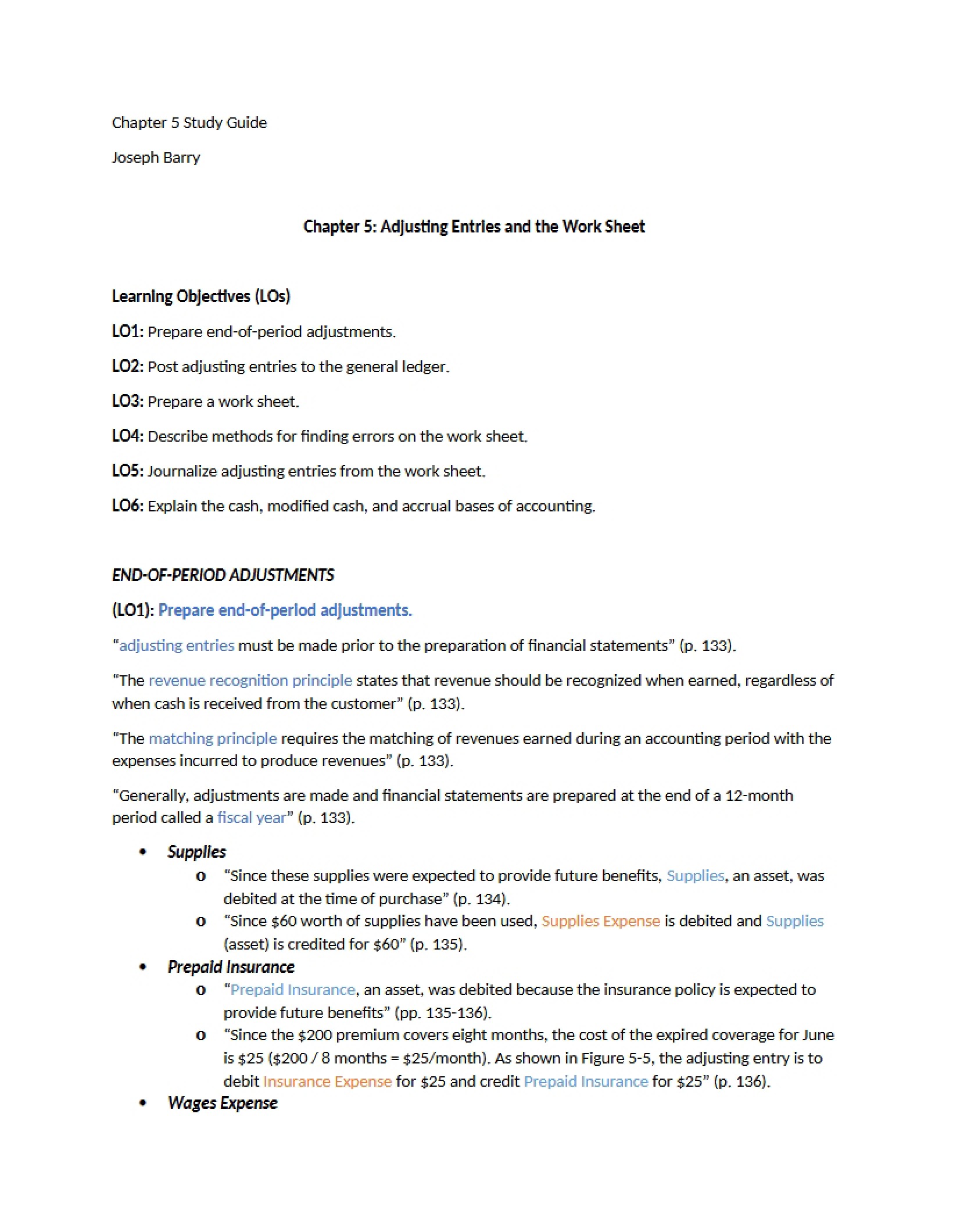 Work Sheets and Adjusting Entries Chapter Five