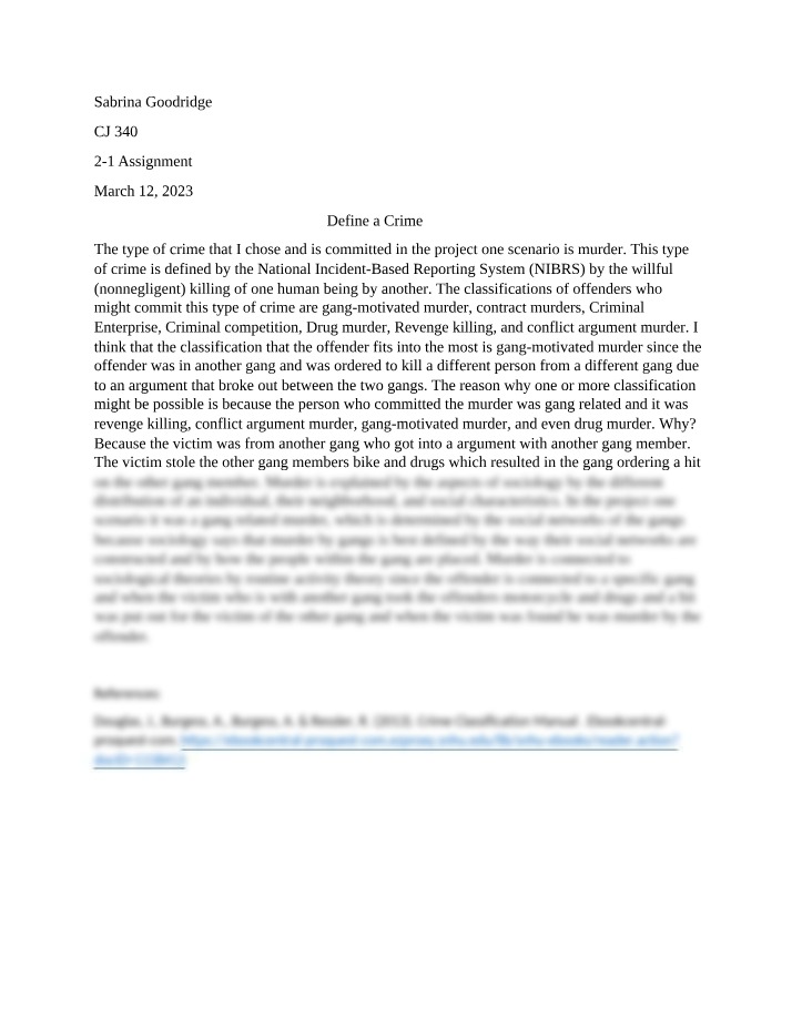 Sociological Assignment - Murder Types and Classifications